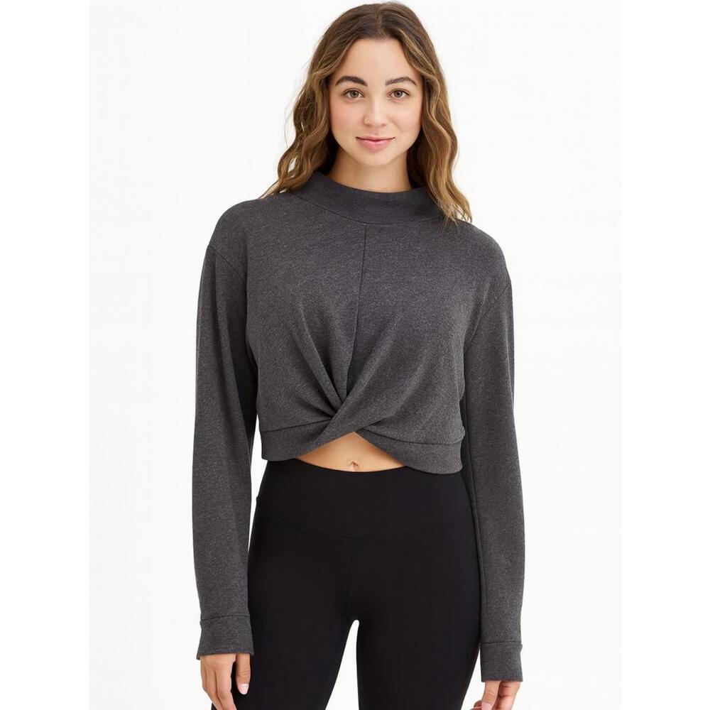 Nap loungewear sweatshirt small S gray crop twist front yoga athleisure preppy